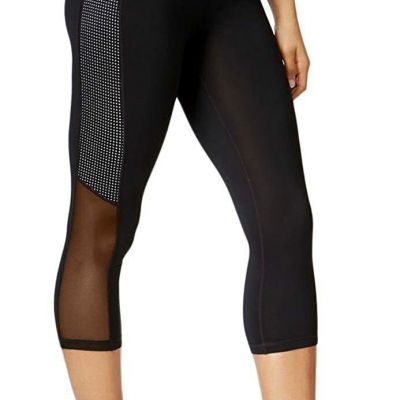 Ideology Womens Mesh Trimmed Cropped Leggings Black/Bright White